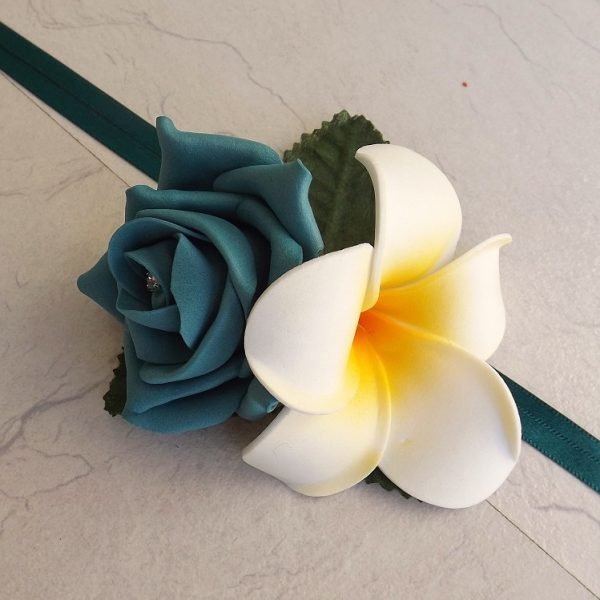 Teal Artificial Frangipani Wrist Corsage