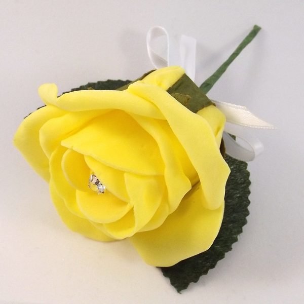 Artificial Yellow Diamante Rose Buttonhole