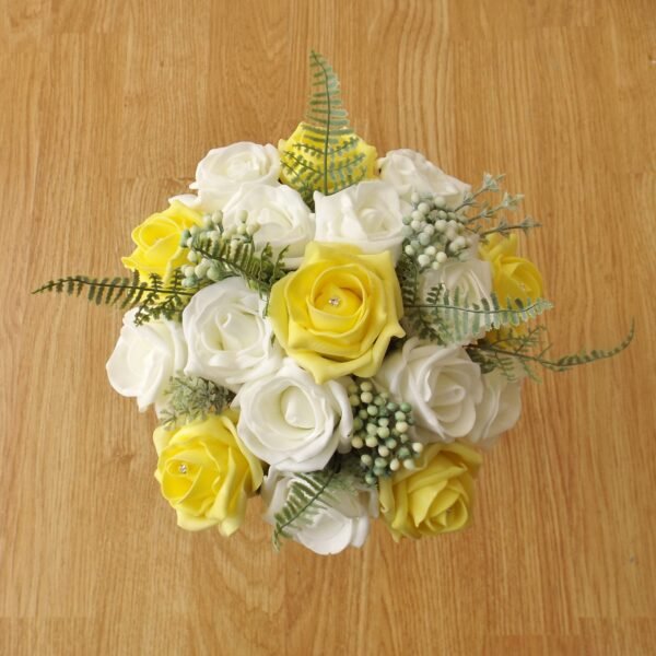 Yellow Rose & Fern Artificial Bridesmaid Bouquet