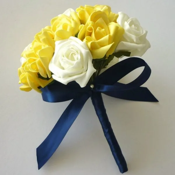 Navy & Yellow Artificial Bridesmaid Bouquet