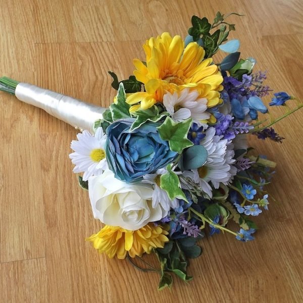 Yellow & Blue Wildflower Silk Brides Bouquet