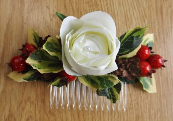 Christmas Ivory Rose Hair Comb