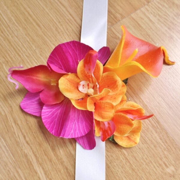 Tropical Bright Pink & Orange Wrist Corsage