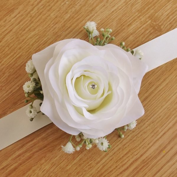 Ivory Silk Rose Gypsophila Wrist Corsage