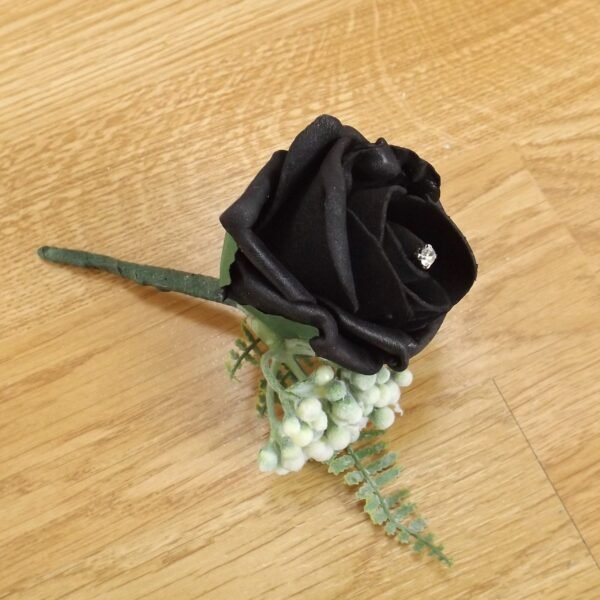 Artificial Black Rose & Fern Buttonhole