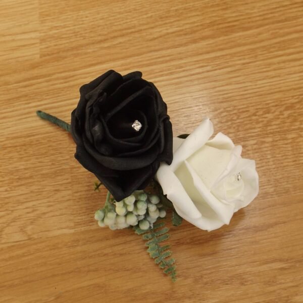 Artificial Black Rose & Fern Corsage