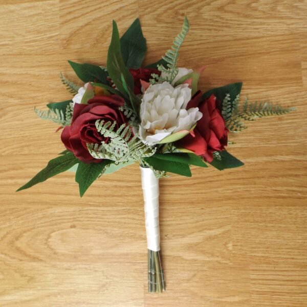 Burgundy Silk Rose & Peony Artificial Bridesmaid Bouquet