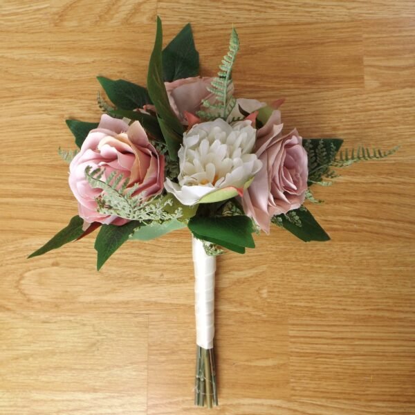 Dusky Pink Silk Rose & Peony Artificial Bridesmaid Bouquet