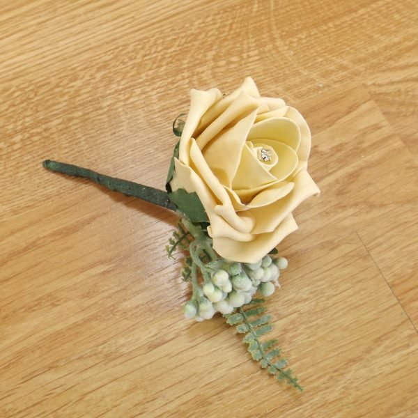 Artificial Gold Rose & Fern Buttonhole