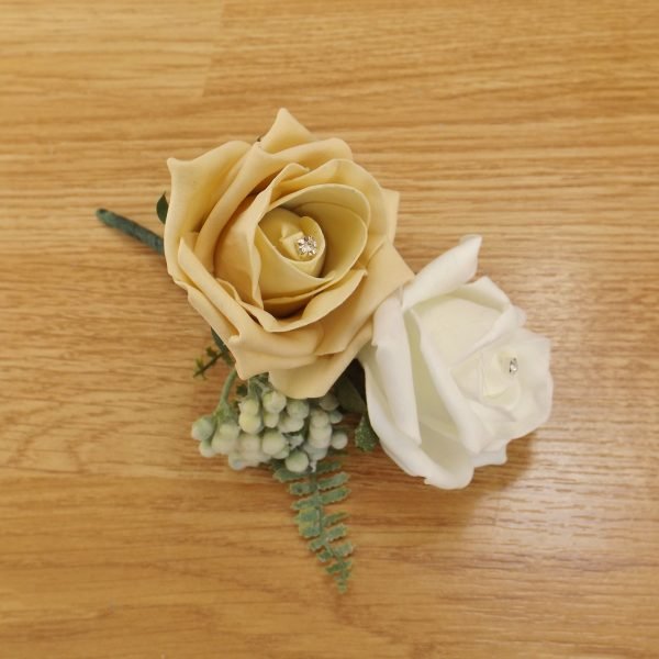 Artificial Gold Rose & Fern Corsage