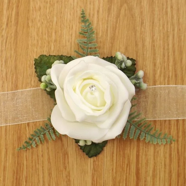 Ivory Rose & Fern Wrist Corsage