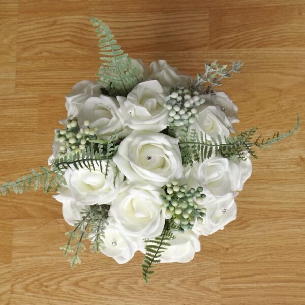 Ivory Rose & Fern Artificial Bridesmaid Bouquet