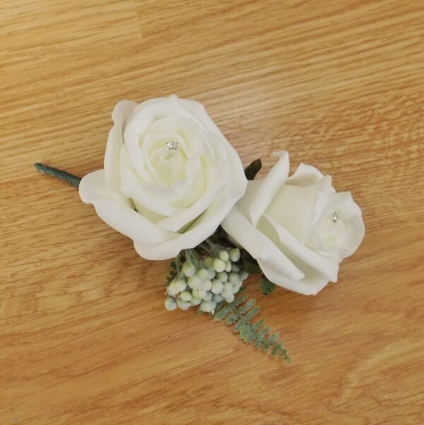 Artificial Ivory Rose & Fern Corsage