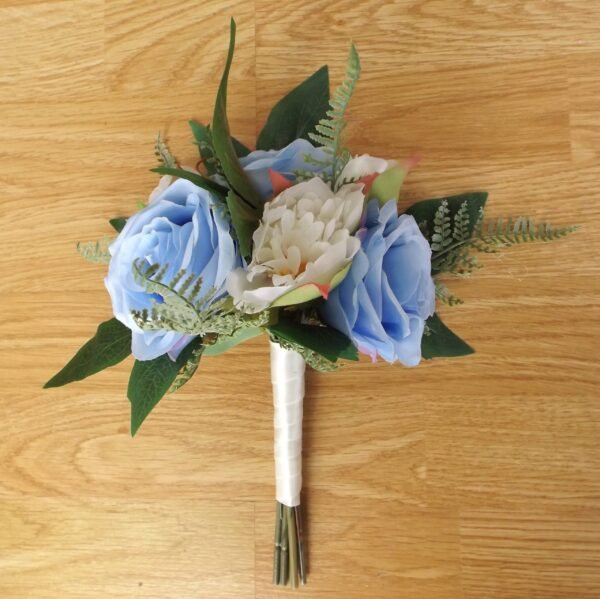 Light Blue Silk Rose & Peony Artificial Bridesmaid Bouquet