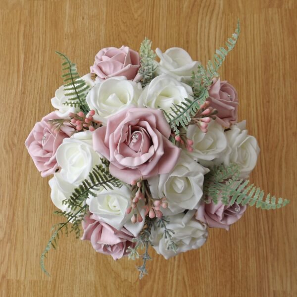 Light Pink Rose & Fern Artificial Bridesmaid Bouquet