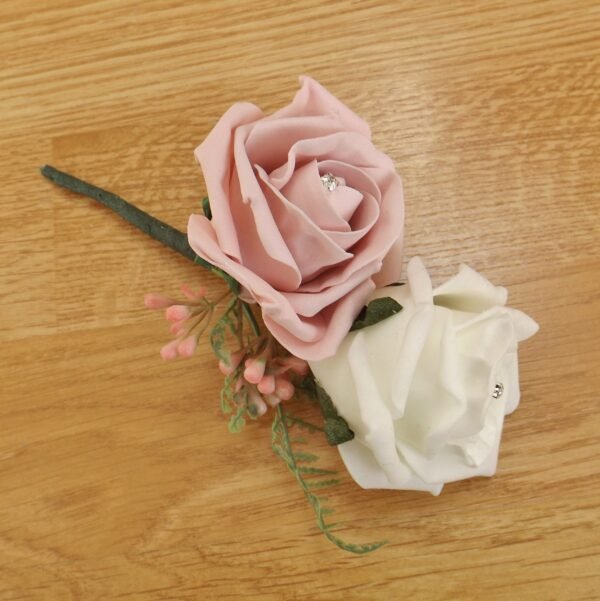 Artificial Light Pink Rose & Fern Corsage