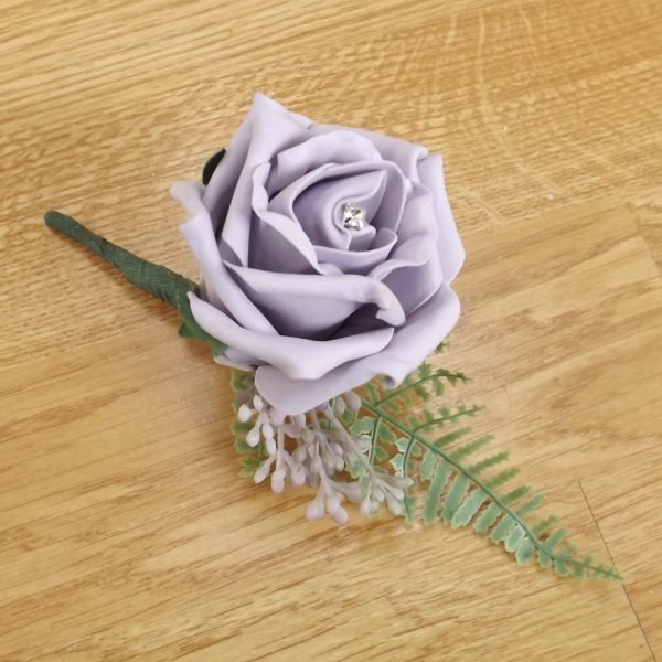 Artificial Lilac Rose & Fern Buttonhole