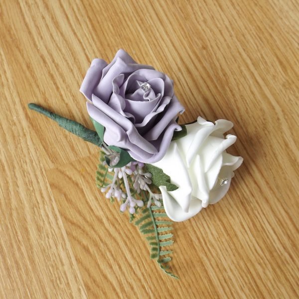 Artificial Lilac Rose & Fern Corsage