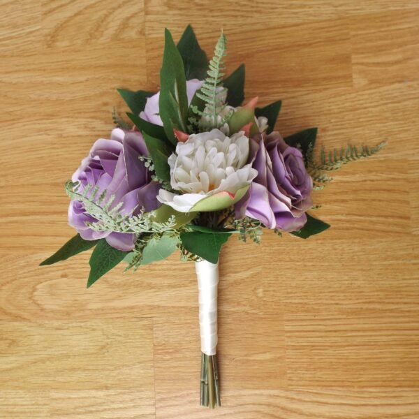 Lilac Silk Rose & Peony Artificial Bridesmaid Bouquet