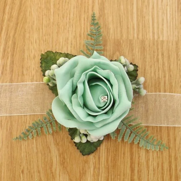 Mint Green Rose & Fern Wrist Corsage