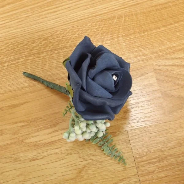 Artificial Navy Rose & Fern Buttonhole