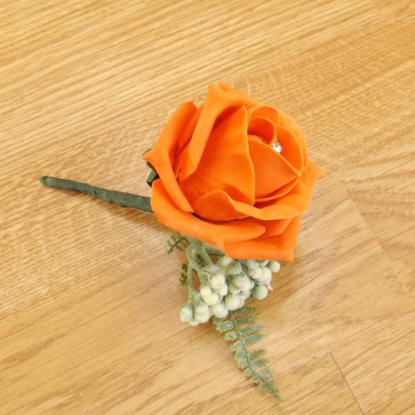 Artificial Orange Rose & Fern Buttonhole