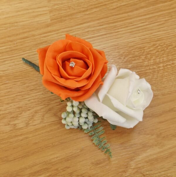 Artificial Orange Rose & Fern Corsage