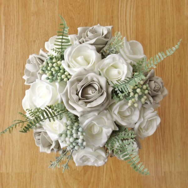 Silver Rose & Fern Artificial Bridesmaid Bouquet