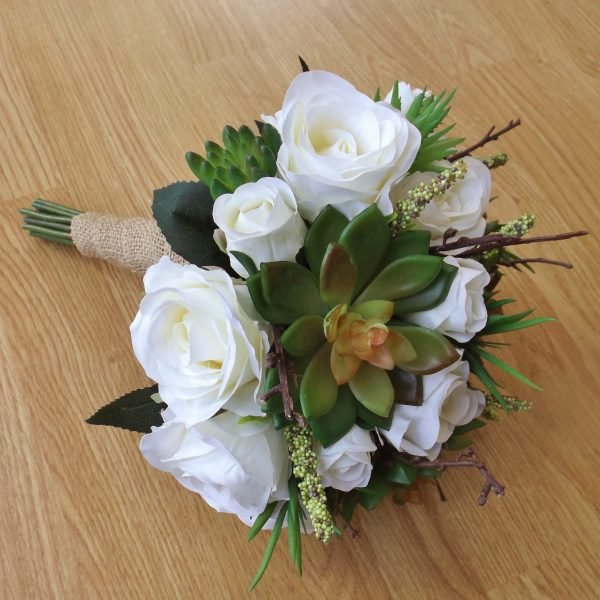 Succulent & Ivory Rose Brides Bouquet