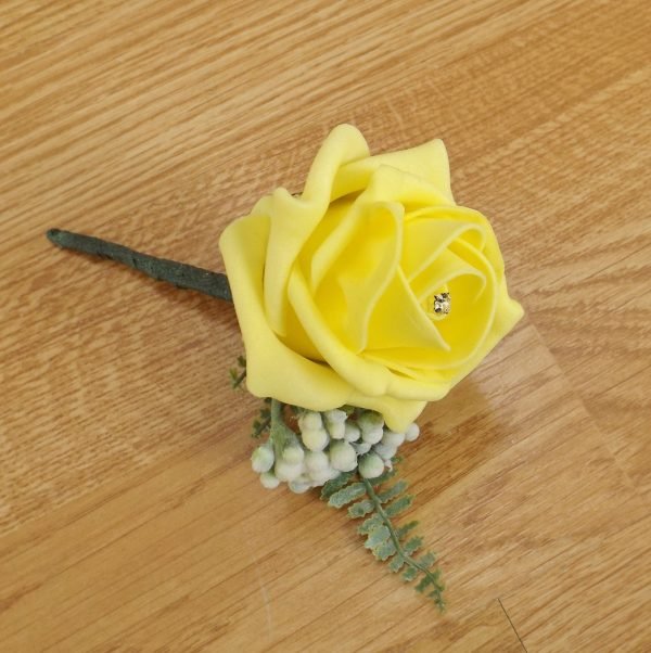 Artificial Yellow Rose & Fern Buttonhole