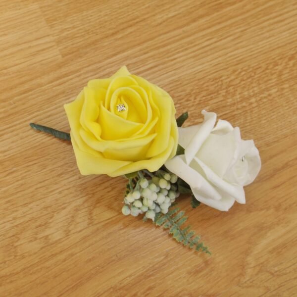 Artificial Yellow Rose & Fern Corsage