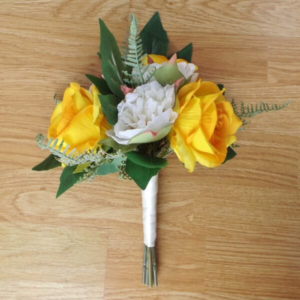 Yellow Silk Rose & Peony Artificial Bridesmaid Bouquet