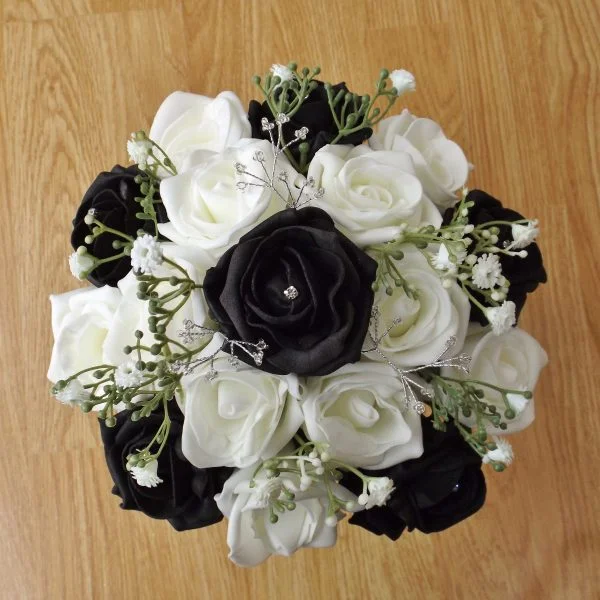 Black Rose & Gypsophila Artificial Bridesmaid Bouquet