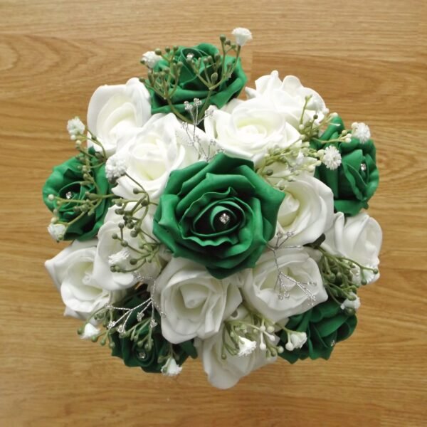 Emerald Green Rose & Gypsophila Artificial Bridesmaid Bouquet