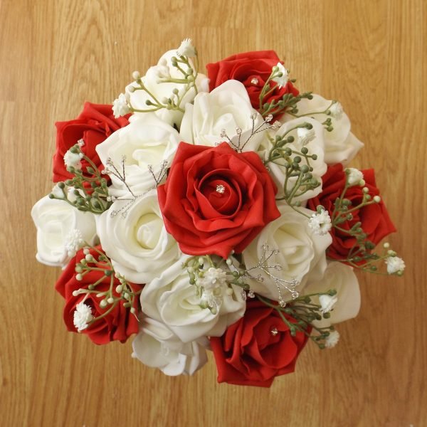 Red Rose & Gypsophila Artificial Bridesmaid Bouquet