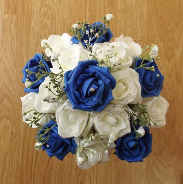 Royal Blue Rose & Gypsophila Artificial Bridesmaid Bouquet