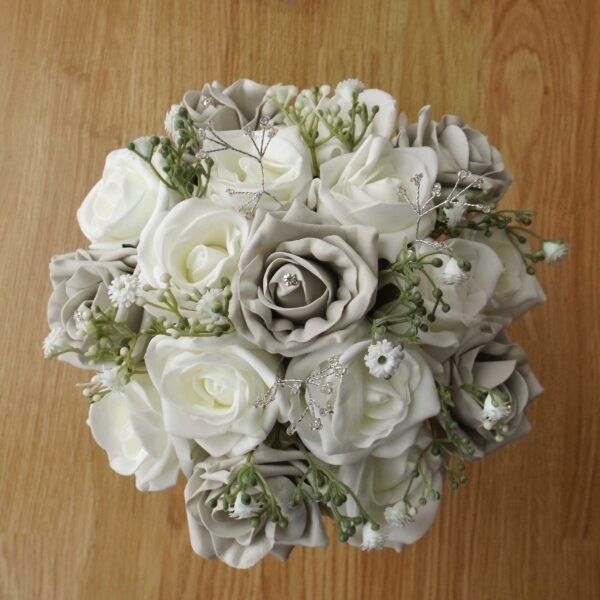 Silver Rose & Gypsophila Artificial Bridesmaid Bouquet