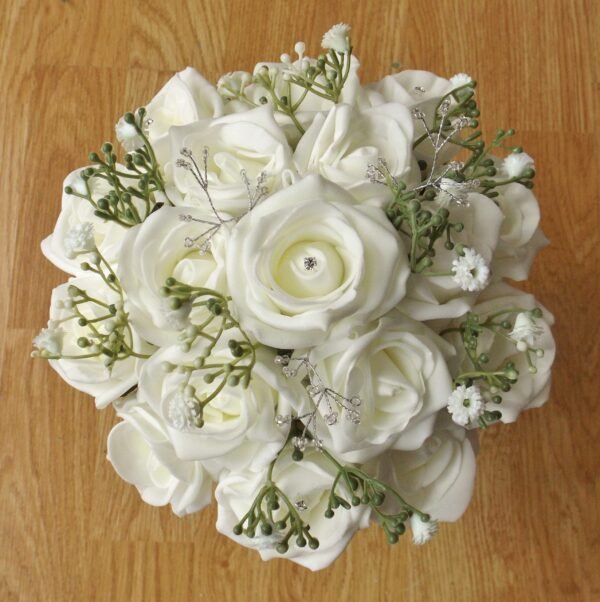 Ivory Rose & Gypsophila Artificial Bridesmaid Bouquet