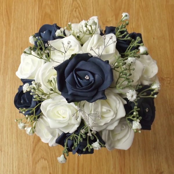 Navy Rose & Gypsophila Artificial Bridesmaid Bouquet