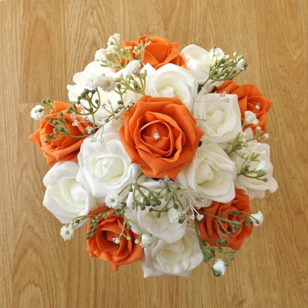 Orange Rose & Gypsophila Artificial Bridesmaid Bouquet