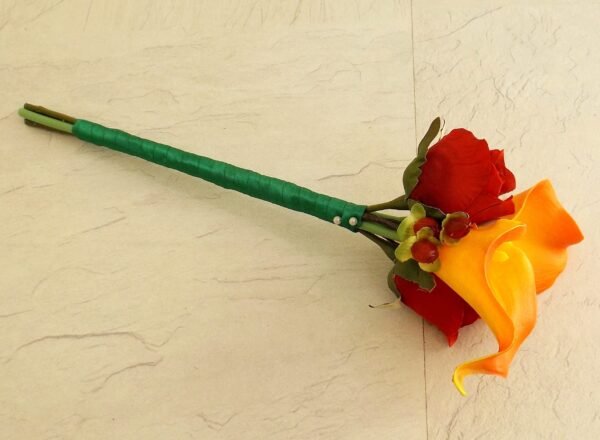 Red Silk Rose & Orange Calla Flower Girl Wand