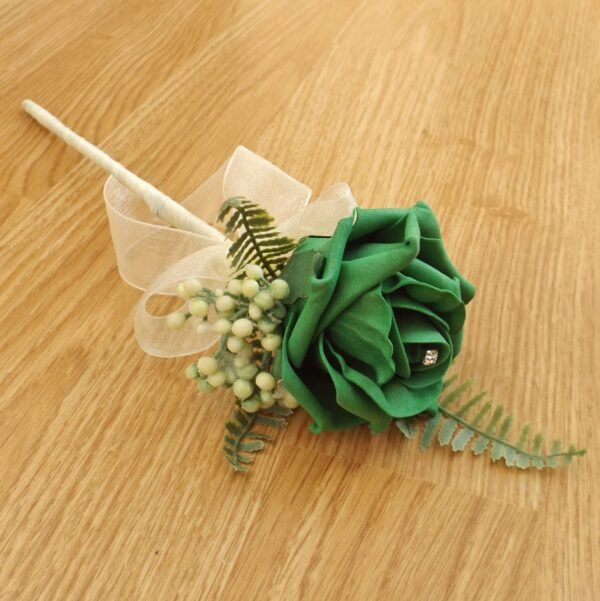 Emerald Green Rose & Fern Flower Girl Wand