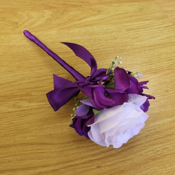 White Silk Rose & Purple Hydrangea Flower Girl Wand