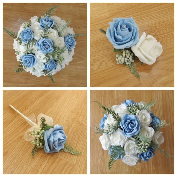 Light Blue Rose & Fern Artificial Wedding Flowers