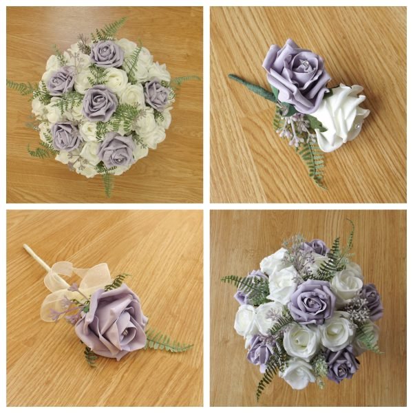 Lilac Rose & Fern Artificial Wedding Flowers