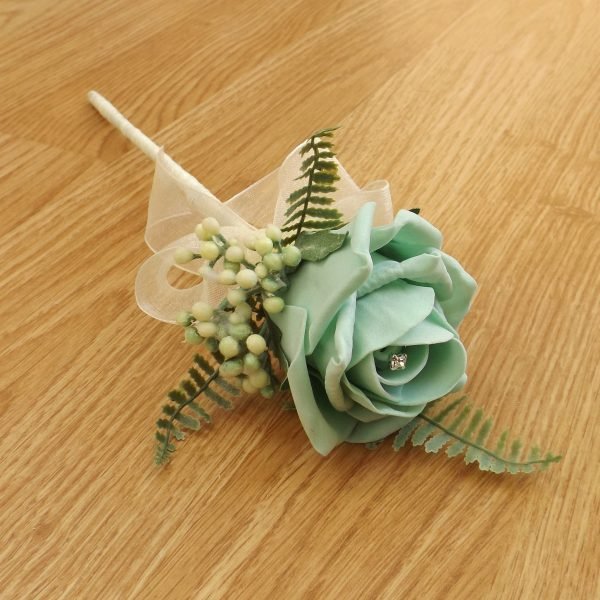 Mint Green Rose & Fern Flower Girl Wand