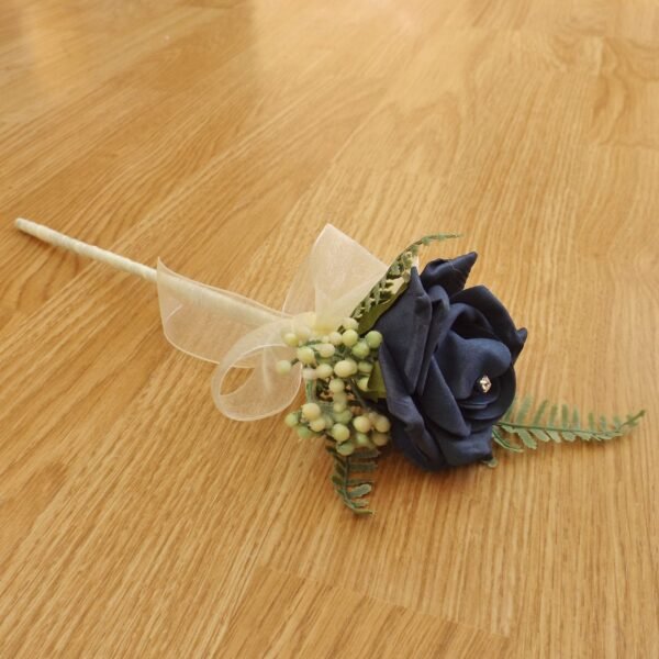 Navy Rose & Fern Flower Girl Wand