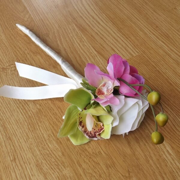 Orchid, Anemone & Rose Flowergirl Wand