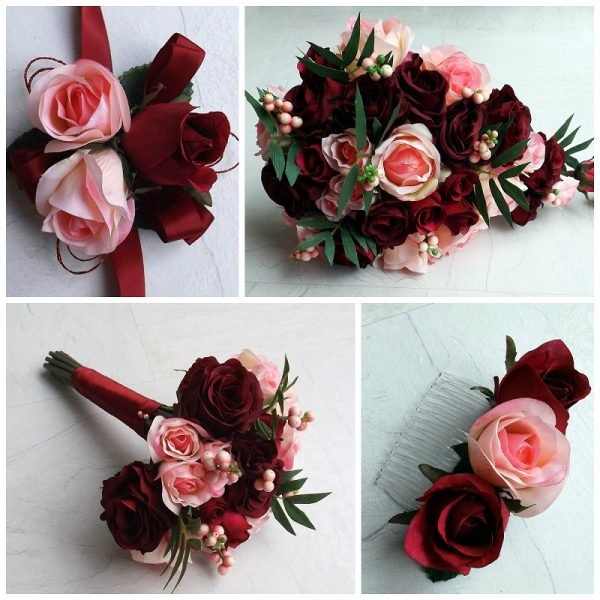 Pink & Burgundy Silk Wedding Flower Collection