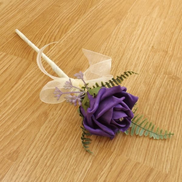 Purple Rose & Fern Flower Girl Wand